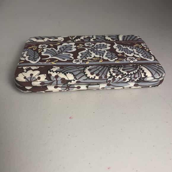 Vera Bradley Blooms Slate Wallet Hard Case Quilted Floral Blue Brown 8x5" - Picture 9 of 13